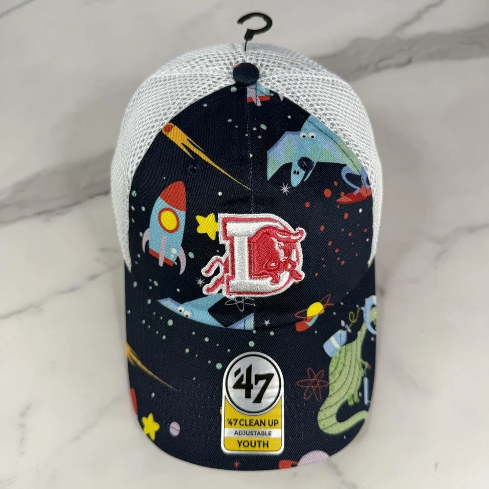 Durham Bulls Hat Cap Snap Back Youth Navy White Baseball Space Dino 47 Clean Up